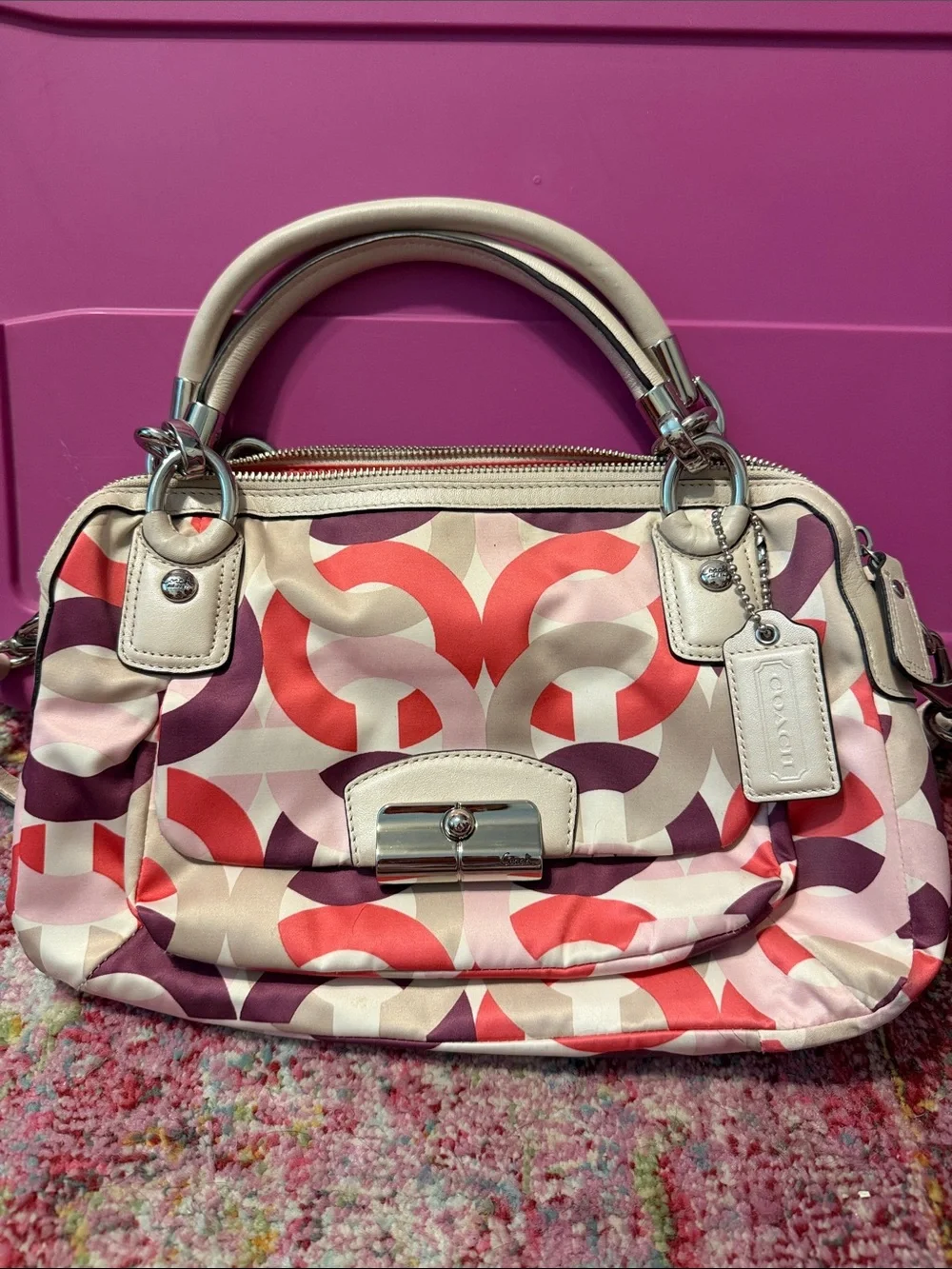 Coach Pink, Purple & Coral Signature Satchel